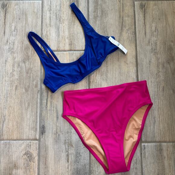 J Crew Royal Blue Hot Pink Fuchsia Small Bikini Set Swimsuit Bathing Suit NWT - Picture 1 of 2